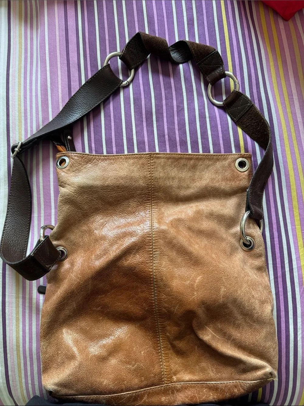 Tano Tan Leather Messenger Bag with Dark Brown Strap